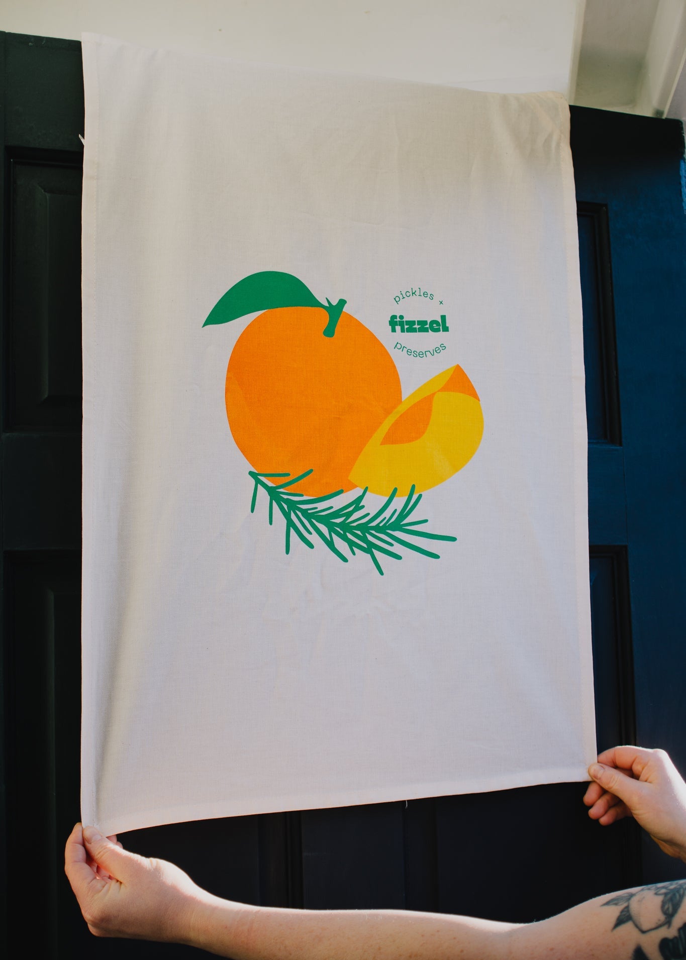 Luxury screenprinted teatowel fruit design, gift Christmas