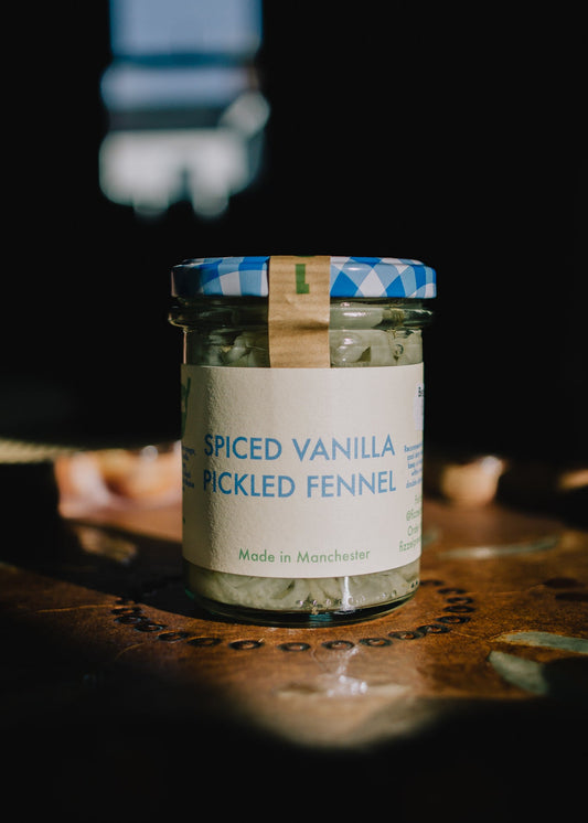 Jar of spiced vanilla pickled fennel. Christmas Gift set
