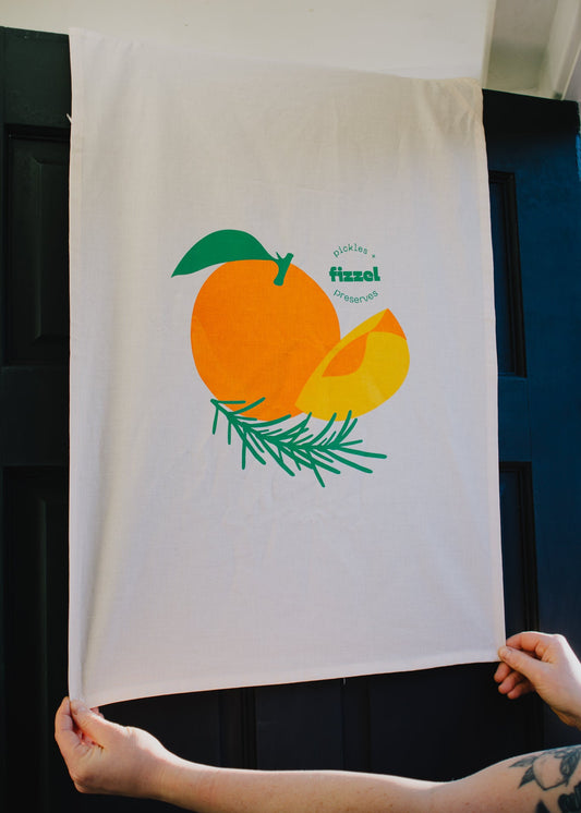 Luxury screenprinted teatowel fruit design, gift Christmas