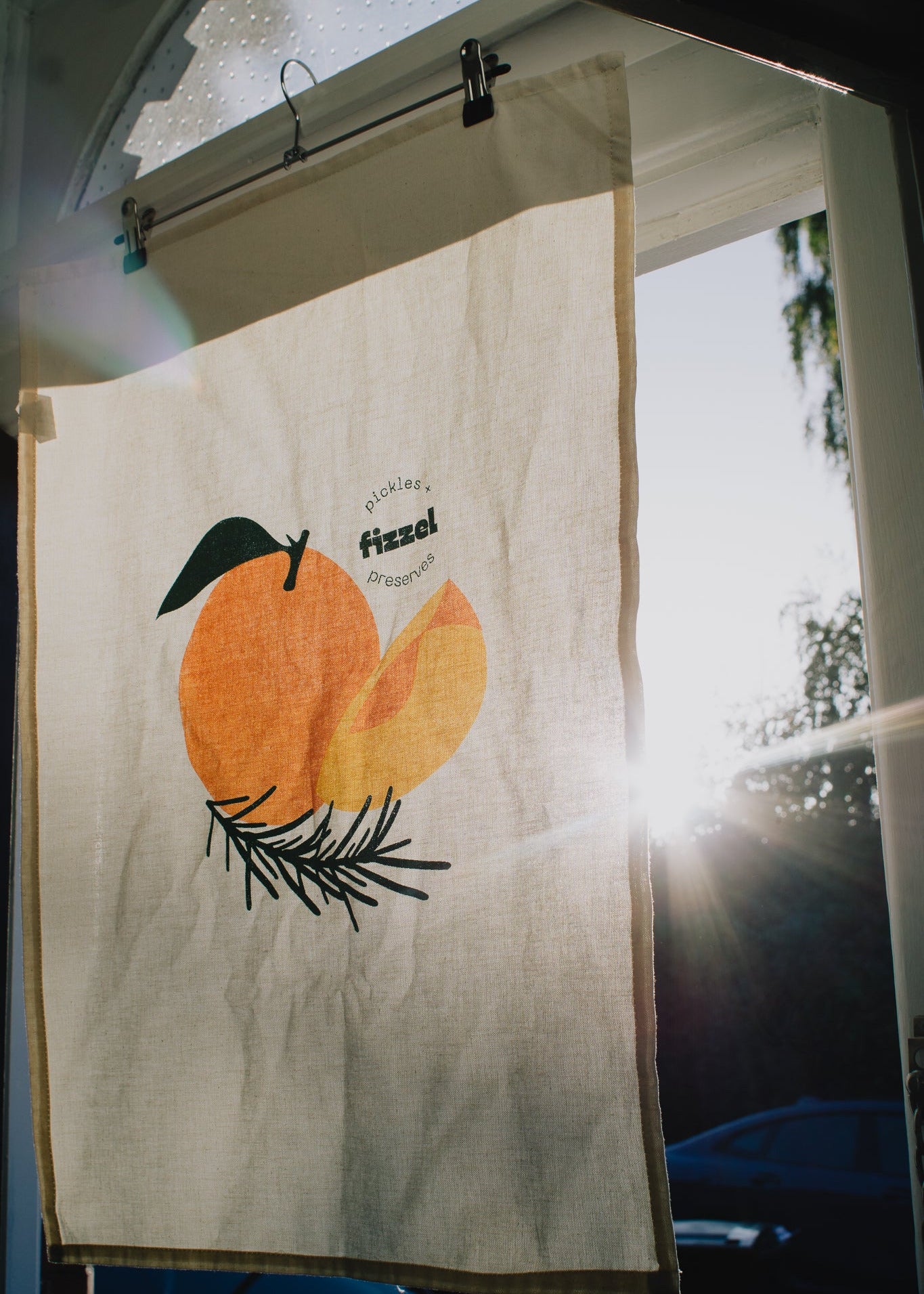 Luxury screenprinted teatowel fruit design, gift Christmas